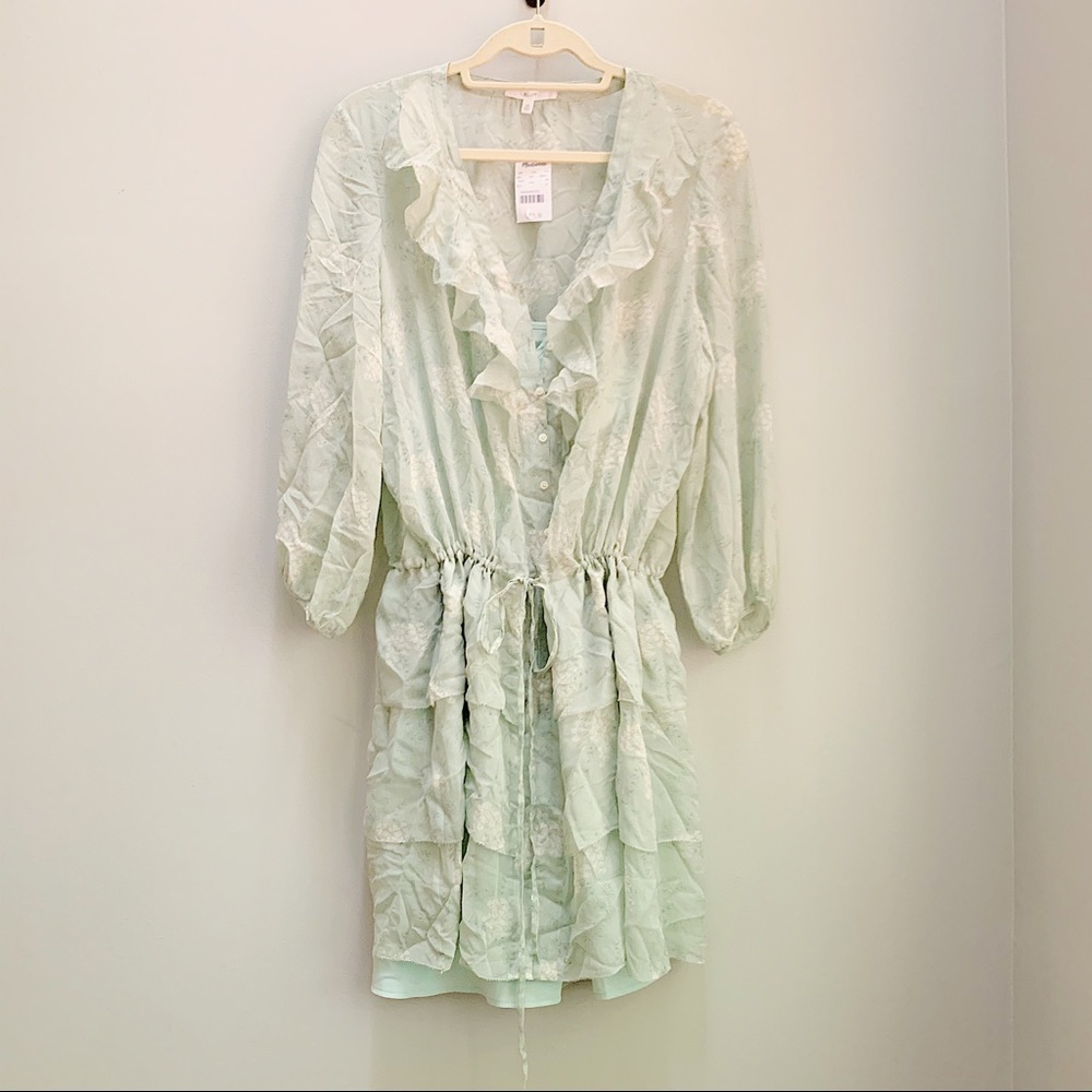 Madewell Eliot Silk Ruffle Floral Dress Mint Green